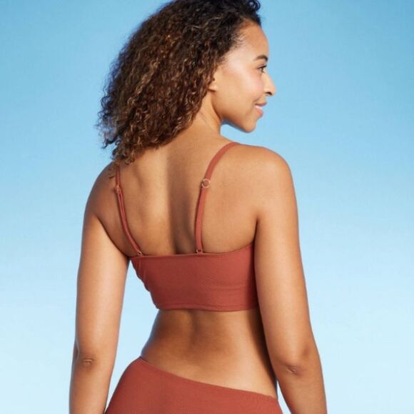 *NWT Shade & Shore Large (12-14) Brown Ribbed Bikini Swim Bralette Top - Picture 4 of 9